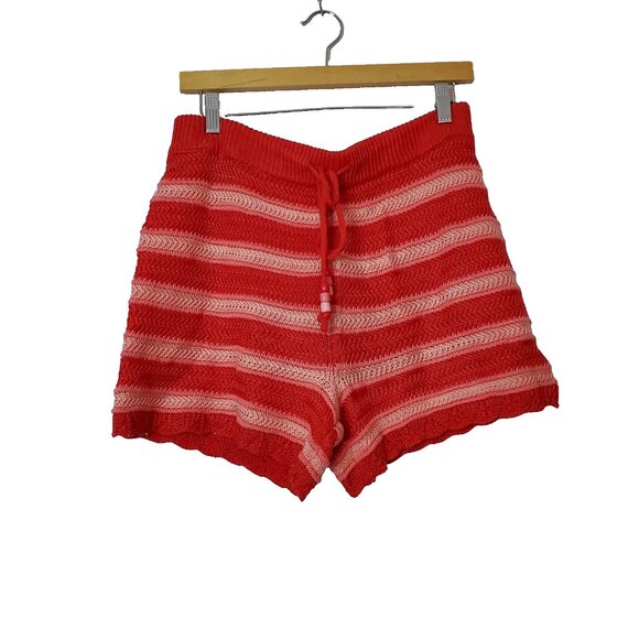 Madden NYC Shorts Women's Knit Pull On Waist Coral Knit Crochet Trim Tie Waist - Picture 1 of 10